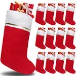 Tokforty 12 Pack Felt Christmas Stockings, 19 Inches Red and White Christmas Stockings Hanging Ornaments, White Cuff with Gold Trim Christmas