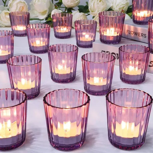 TBWIND 24 Pack Purple Votive Candle Holders