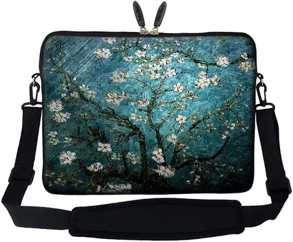 Meffort Inc 17 17.3 inch Neoprene Laptop Sleeve Bag Carrying Case with Hidden Handle and Adjustable Shoulder Strap - Vincent van Gogh Almond Blossoming