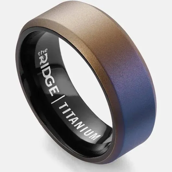 Ridge 8mm Beveled Ring Set - Burnt Titanium