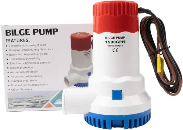 Marine electric bilge pump DC12V 1500GPH high efficiency and low noise bilge pump, suitable for all kinds of ship type water equipment