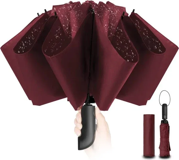 Travel Inverted Umbrella Compact Windproof- Automatic reverse Umbrellas for Rain - Folding Portable 48inch Span, 10 Ribs Large Umbrella