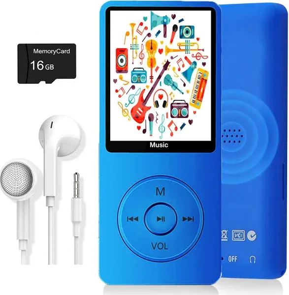 MP3 Player, Music Player with 16GB Micro SD Card, Build-in Speaker/Photo/Video Play/FM Radio/Voice Recorder/E-Book Reader, Supports Up to 128GB Meggie