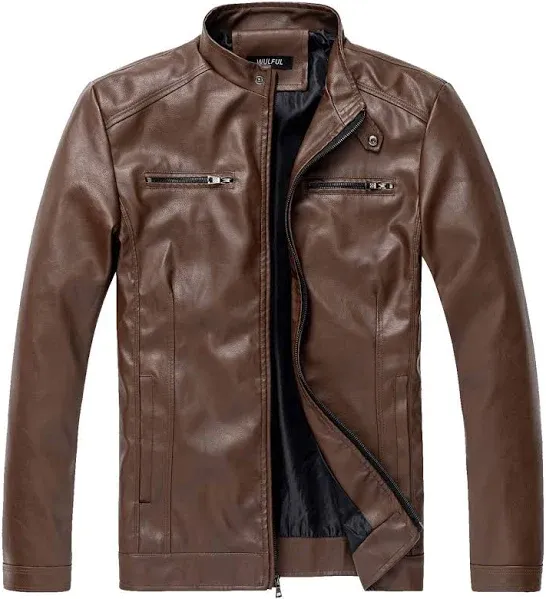 Wulful Men's Stand Collar Leather Jacket