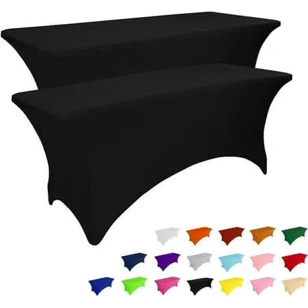 2 Pcs Table Cloth for Rectangle Table - Black Tablecloth Rectangular Stretch Spandex Table Coverage for Birthday Cocktail Wedding Party