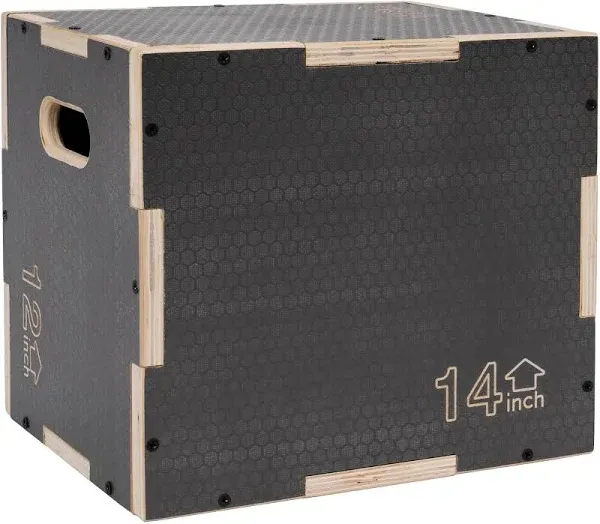 Signature Fitness 16&#034; x 14&#034; x 12&#034; Wooden Plyo Box Jump Platform, Gray (Used)