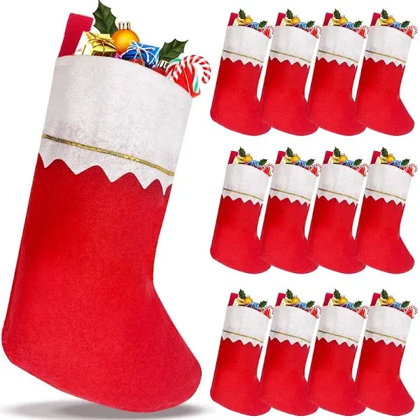 12 Pack Red Felt Christmas Stockings Set 15 inches Xmas Santa Stockings for Family Holiday Xmas Party Decorations