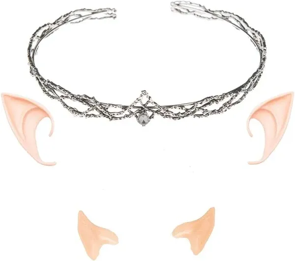 Rhinestone Circlet Crown Headpiece with Elf Ears Dress Up Halloween Cosplay Accessories