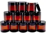 , 12, Amber, 4 oz, Round Glass Jars, with Inner Liners and black Lids