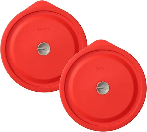 Replacement Lids for Pyrex 7201-PC 4 Cup, Silicone Round Storage Cover Lid for Anchor Hocking Glass Bowl 2 Pack with Date Mark Red