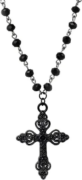 Sacina Black Cross Pendant Necklace, Bead Necklace, Black Necklace, Gothic Necklace, Goth Necklace, Costume Jewelry, Christmas Gift for Women