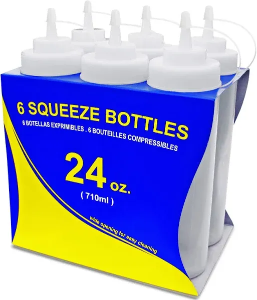 New Star Foodservice 26238 Squeeze Bottles, Plastic, Wide Mouth, 24 oz