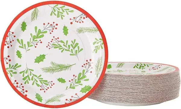 Juvale 80 Pack Christmas Paper Plates Holiday Party Supplies, Holly Berries (9 Inches)