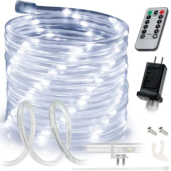 Wyzworks White LED Rope Light 8 Modes Waterproof Outdoor Accent Lighting Remote