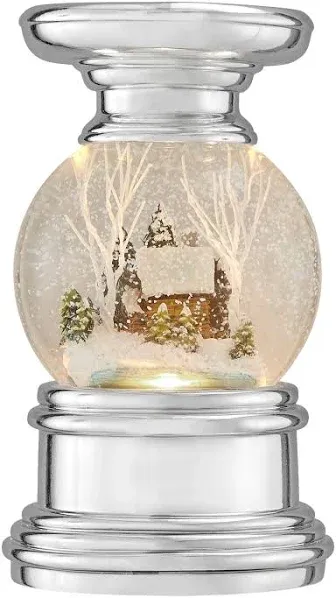 Snow Burst Snowglobe Candle Holder Log Cabin In Woods Lights Up W/Swirling Snow 