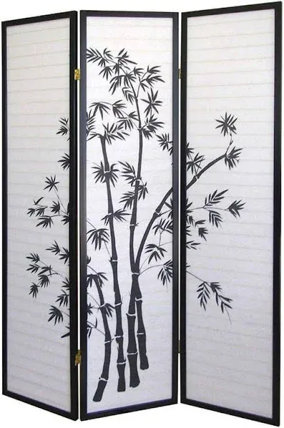 Roundhill Furniture 3-Panel Oriental Shoji Room Divider Screen, Black