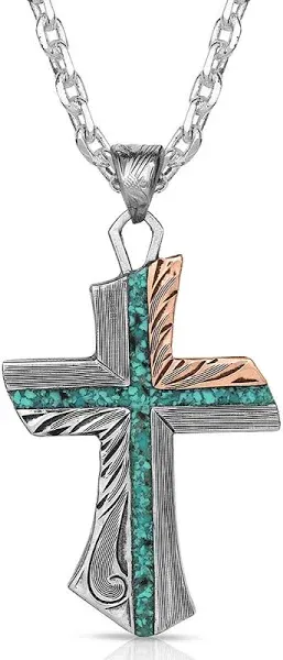 NC4779 Montana Silversmiths Inner Light Turquoise Cross Necklace NEW