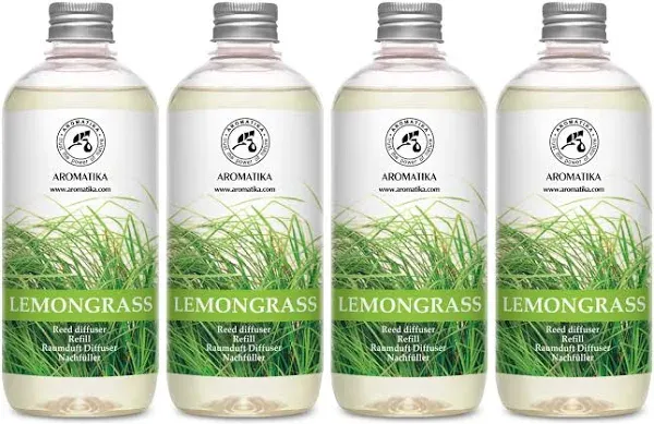 Lemongrass Diffuser Refill 68 Fl Oz (4x17Fl Oz) - Fresh & Long Lasting Fragrance - Refill Bottle with Natural Essential Lemongrass Oil - Best for Aromatherapy - Reed Diffuser Oil Refill for Home