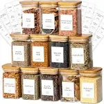 Laramaid Glass Food Storage Jars - Moisture-Proof, Bamboo Lids, Custom Labels - 9oz 12-Pack