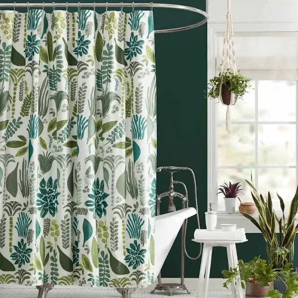 Botanical Shower Curtain Green Bohemian Eclectic Cotton