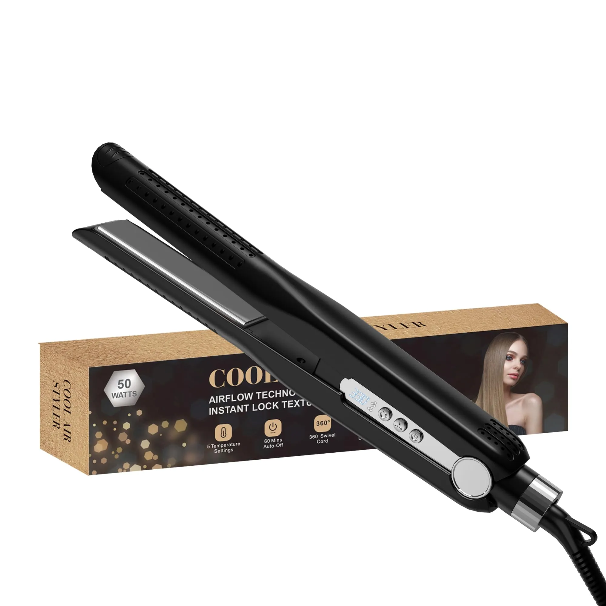 Nicebay Hair Straightener,Airflow Styler,Curling Wand Cool Air Vent,5 Temp,Dual Voltage