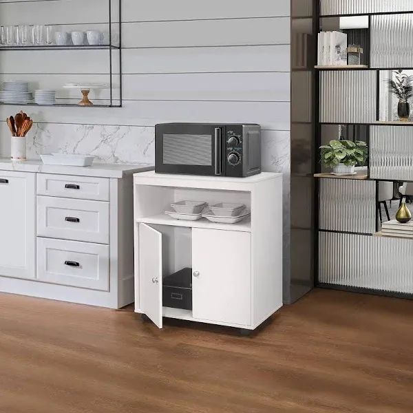 Kings Brand Furniture - Microwave Kitchen Cart, Accent Storage Cabinet, White