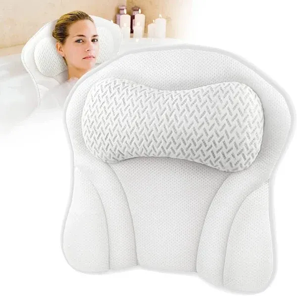 Bath Pillow for Tub Comfort Bathtub Pillow, Ergonomic Bath Pillows for Tub Neck and Back Support with 6 Suction Cups, Ultra-Soft 4D Air Mesh Design SPA Tub Bath Pillow