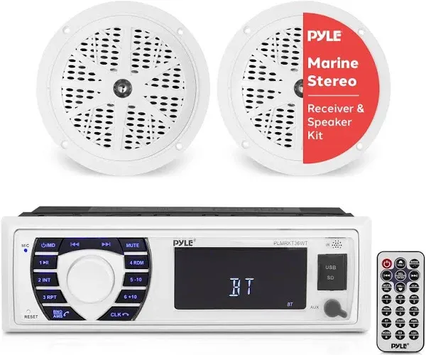 Pyle PLMRKT36WT 5.25 Inch Bluetooth Marine Stereo Receiver Speaker Kit