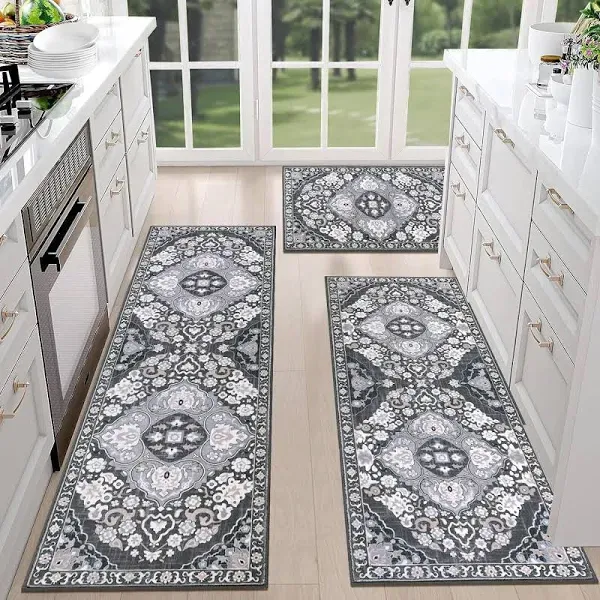  Boho Kitchen Rugs Sets 3 Piece with 20&#034;x32&#034;+20&#034;x48<wbr/>&#034;+20&#034;x59&#034; Distressed Grey