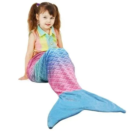 Catalonia Kids Mermaid Tail Blanket Super Soft Plush Flannel Sleeping Snuggle Blanket for Girls