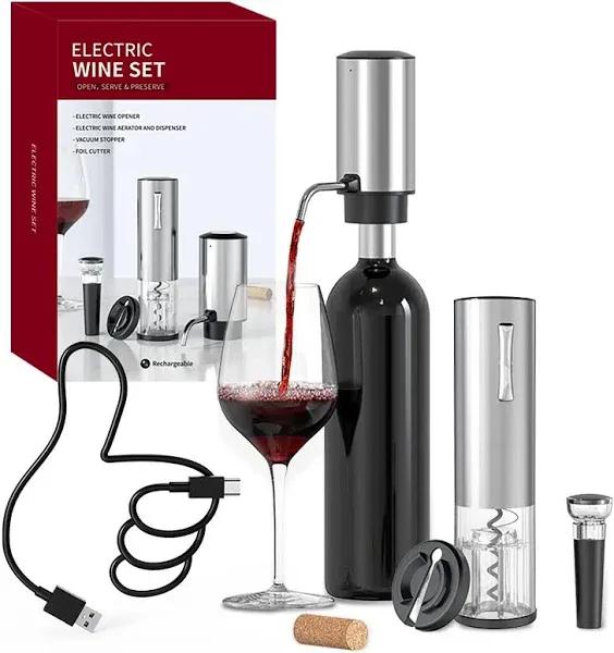 CIRCLE JOY Electric Wine Opener Set 4-in-1 Wine Set with Rechargeable Wine Op...