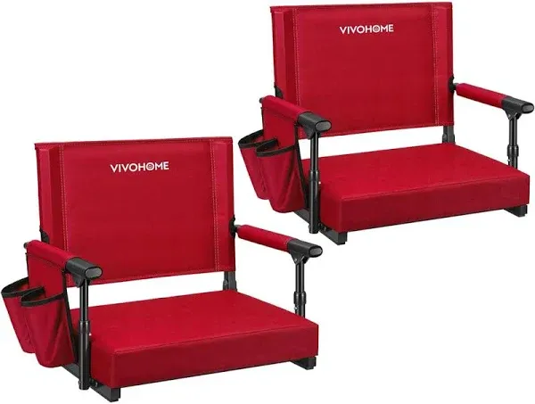 VIVOHOME Stadium Seats with Back Support and Cushion, 2 Pack Portable Bleacher Chairs with Cup Holder and Shoulder Strap