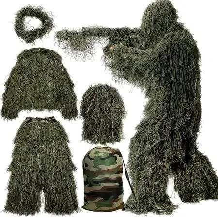 5-in-1 Ghillie Suit with 3D Camouflage for Unisex Adults &amp; Youth