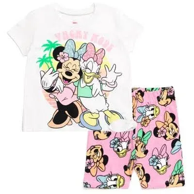 Disney Girl's Daisy Duck Minnie Mouse T-Shirt and Bike Shorts Outfit Set