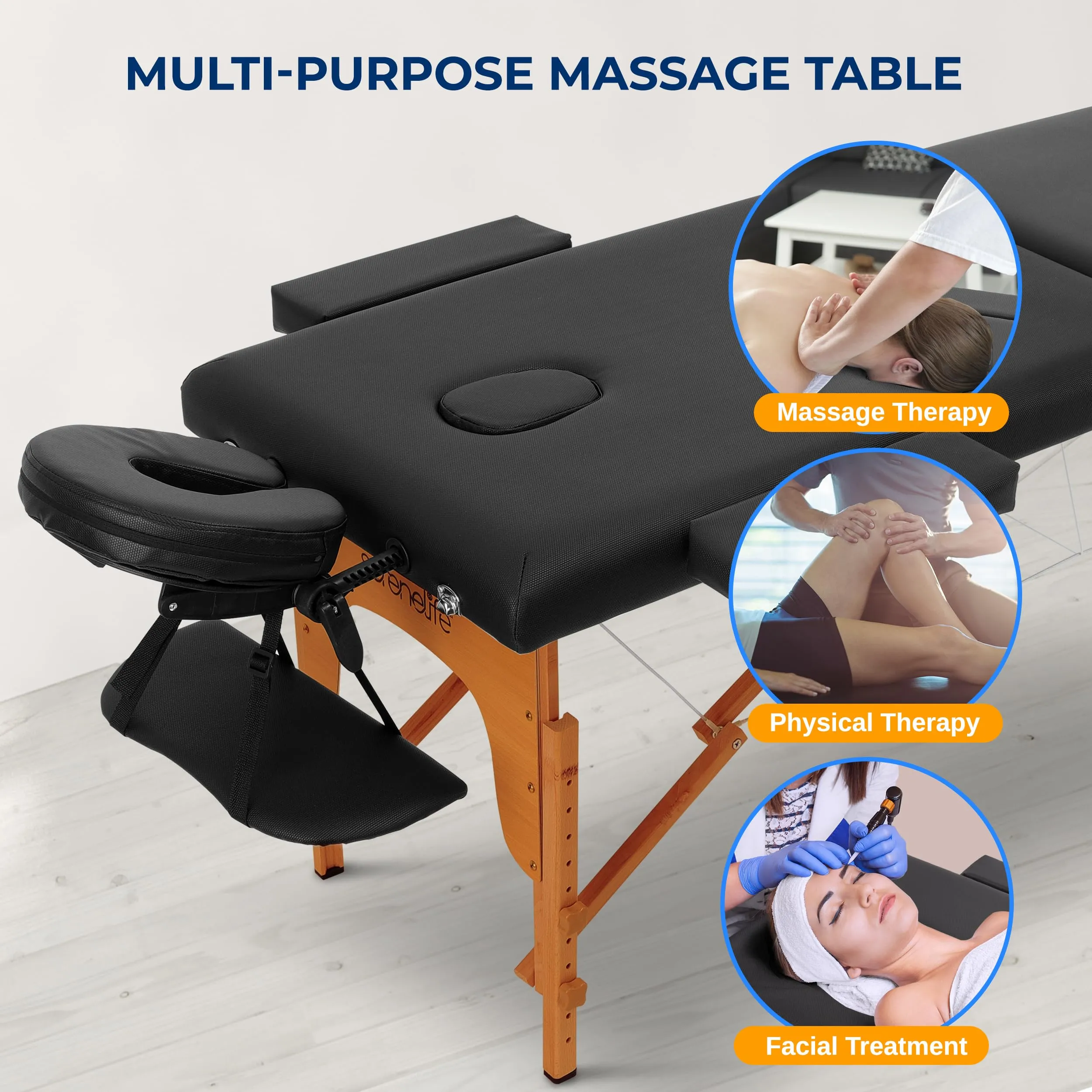 SereneLife Portable Massage Table-Adjustab<wbr/>le Folding Bed with 3 Sections