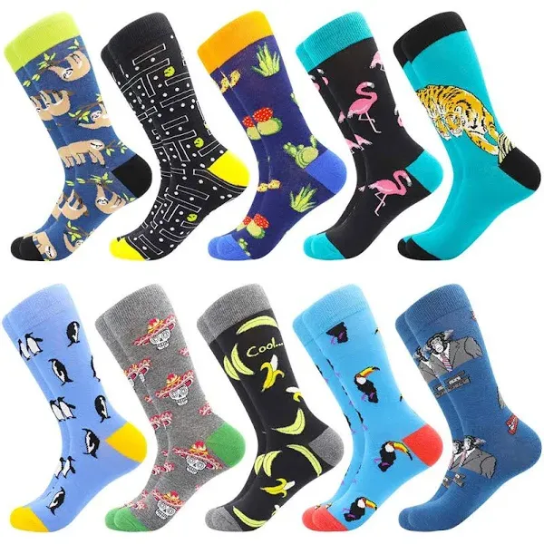 BISOUSOX Men’s Colorful Crazy Funky Crew Socks, Novelty Cotton Dress Socks