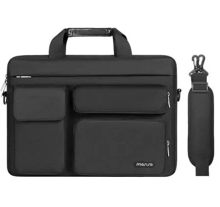 MOSISO Laptop Shoulder Bag, 15-15.6 inch Computer Bag Compatible with MacBook Pro 16 inch, HP, Dell, Lenovo, Asus Notebook, Front 2 Quilted Rectangle Vertical Zipper Pockets & Handle & Belt, Black