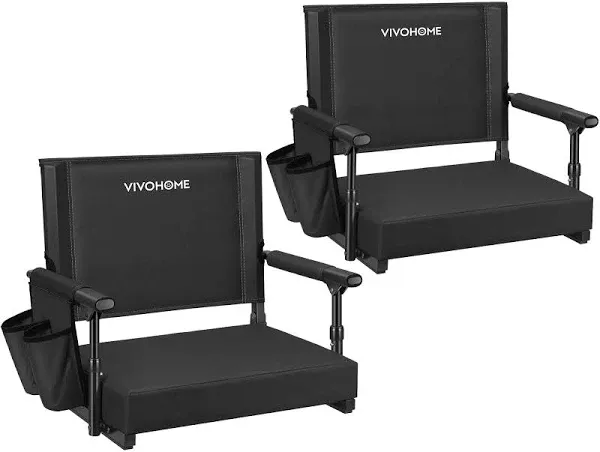 VIVOHOME Stadium Seats with Back Support and Cushion, 2 Pack Portable Bleacher Chairs with Cup Holder and Shoulder Strap