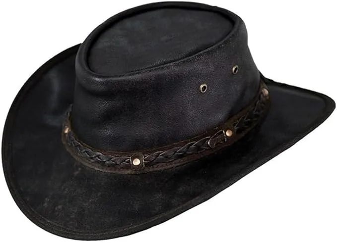 Outback Trading Men's 1377 Iron Bark UPF 50 Breathable Crushable Leather Western Cowboy Hat