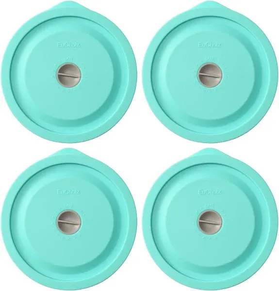 Replacement Lids for Pyrex 7201-PC 4 Cup, Silicone Round Storage Cover Lid for Anchor Hocking Glass Bowl 4 Pack with Date Mark Turquoise