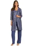 R & M Richards Women's 3 Piece Scallop Lace Duster Pant Set, 6