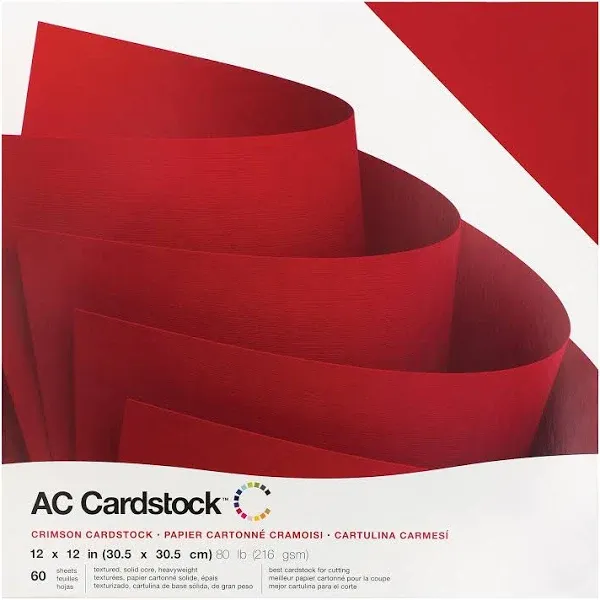 American Crafts Textured Cardstock Pack 12&#034;X12&#034; 60/Pkg-Crimson AC376903