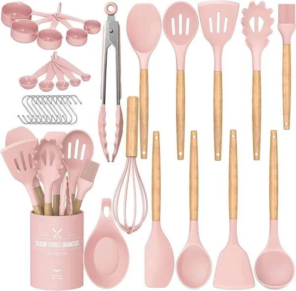 TOALLWIN kitchen tools gadgets household pink silicone cooking utensils kitchen set wholesale wood silicone kitchen utensils set