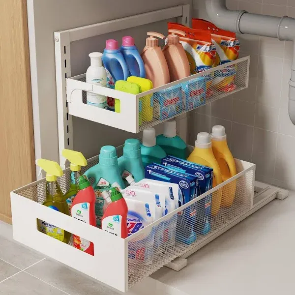 Under Sink Organizer and Storage Adjustable Height 2 Tier Bathroom Organizer ...