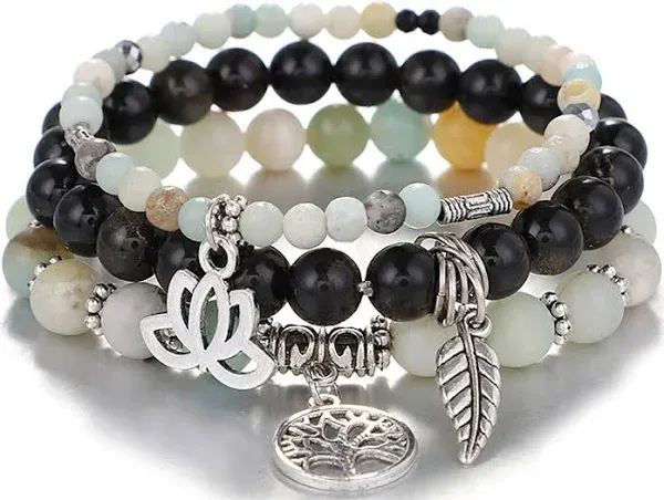 UEUC Tree of Life Yoga Healing Stone Bracelets,Multilayer Lotus Chakra Stone Reiki Bracelet Sets,Anxiety Crystal Natural Stone,for Women Stress Relief