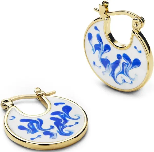 Ana Luisa Hana Marble Blue Earrings, 14K Gold on Brass, Enamel