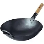 Letschef Preseasoned Carbon Steel Wok 14 Inches Hand Hammered Chinese Traditi