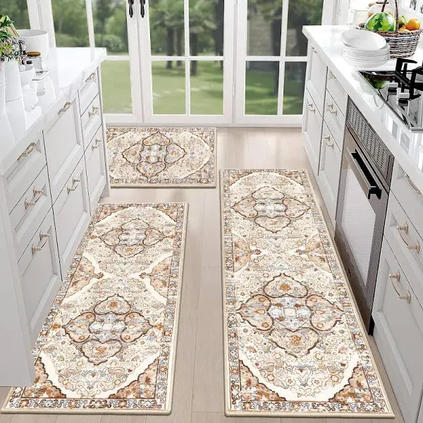 Boho Kitchen Rugs Sets of 3,Non Slip Washable Kitchen Rugs and Mats - 20"x32"+20"x48"+20"x59"