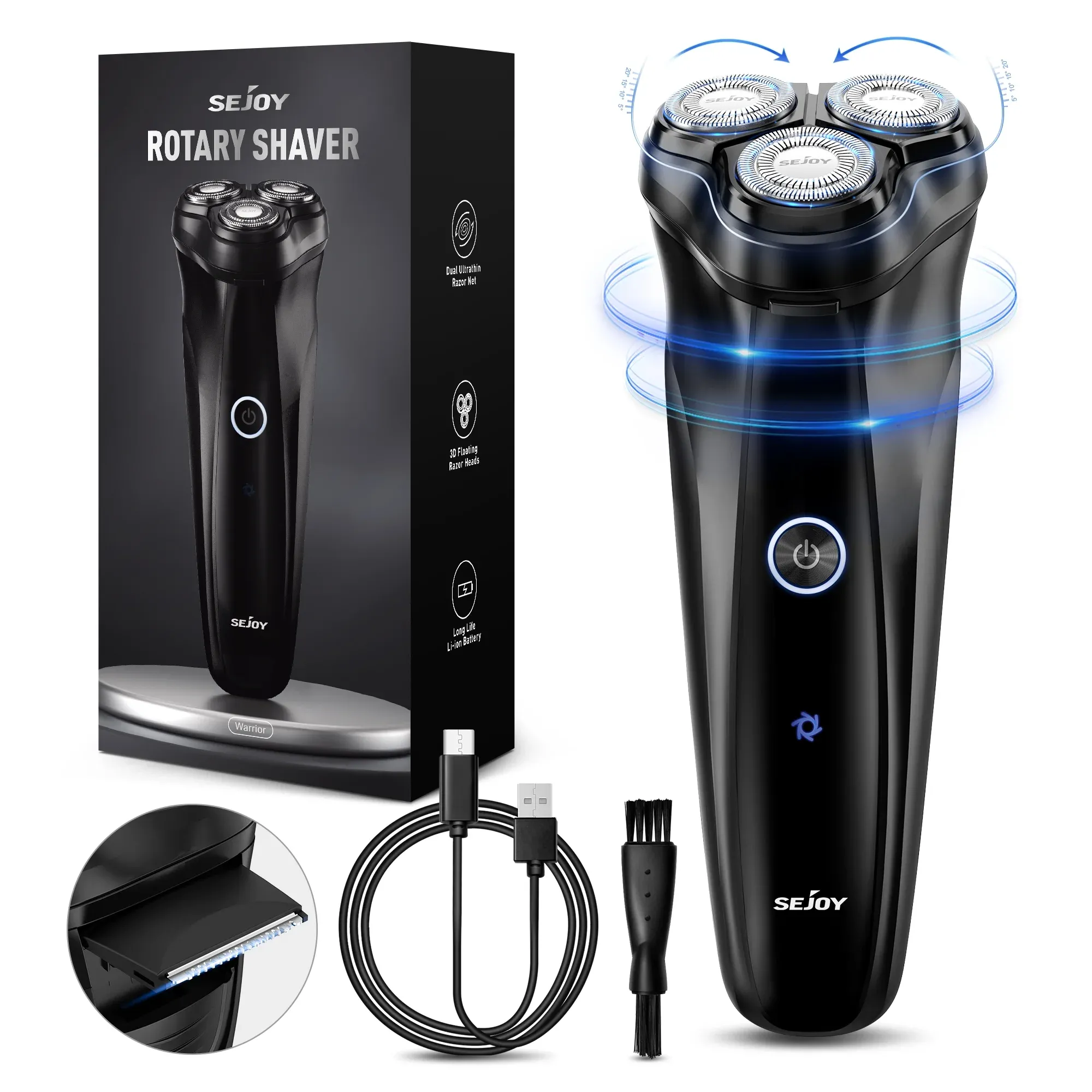 3D Electric Shaver Rotary Shavers,Electric Razor for Men,Rechargeable Electric Razor Shaving Machines,with Pop-Up Trimmer,1 Hour Fast Charging,90-Min