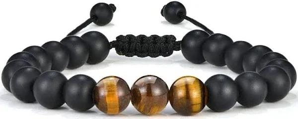 M MOOHAM Natural Stone Bracelets for Men - 8mm Tiger Eye | Matte Agate | Lava Rock Bracelets for Men Teen Boys Gifts Birthday Anniversary Father Day Gifts for Him